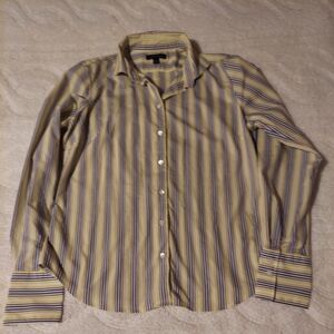 Lands' End Green and Blue Striped Women's Shirt